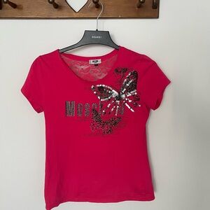 Moschino Hot Pink Lace Embellished Tee